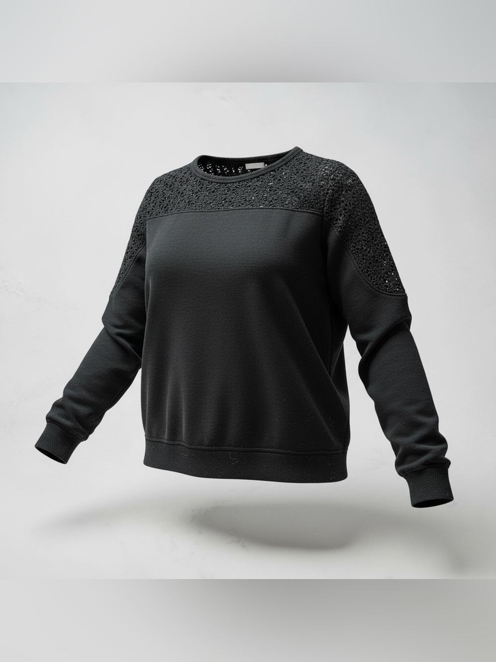 EXPRESS L Black Crochet Top & Shoulder Design Sweatshirt R $64 - Picture 2 of 13